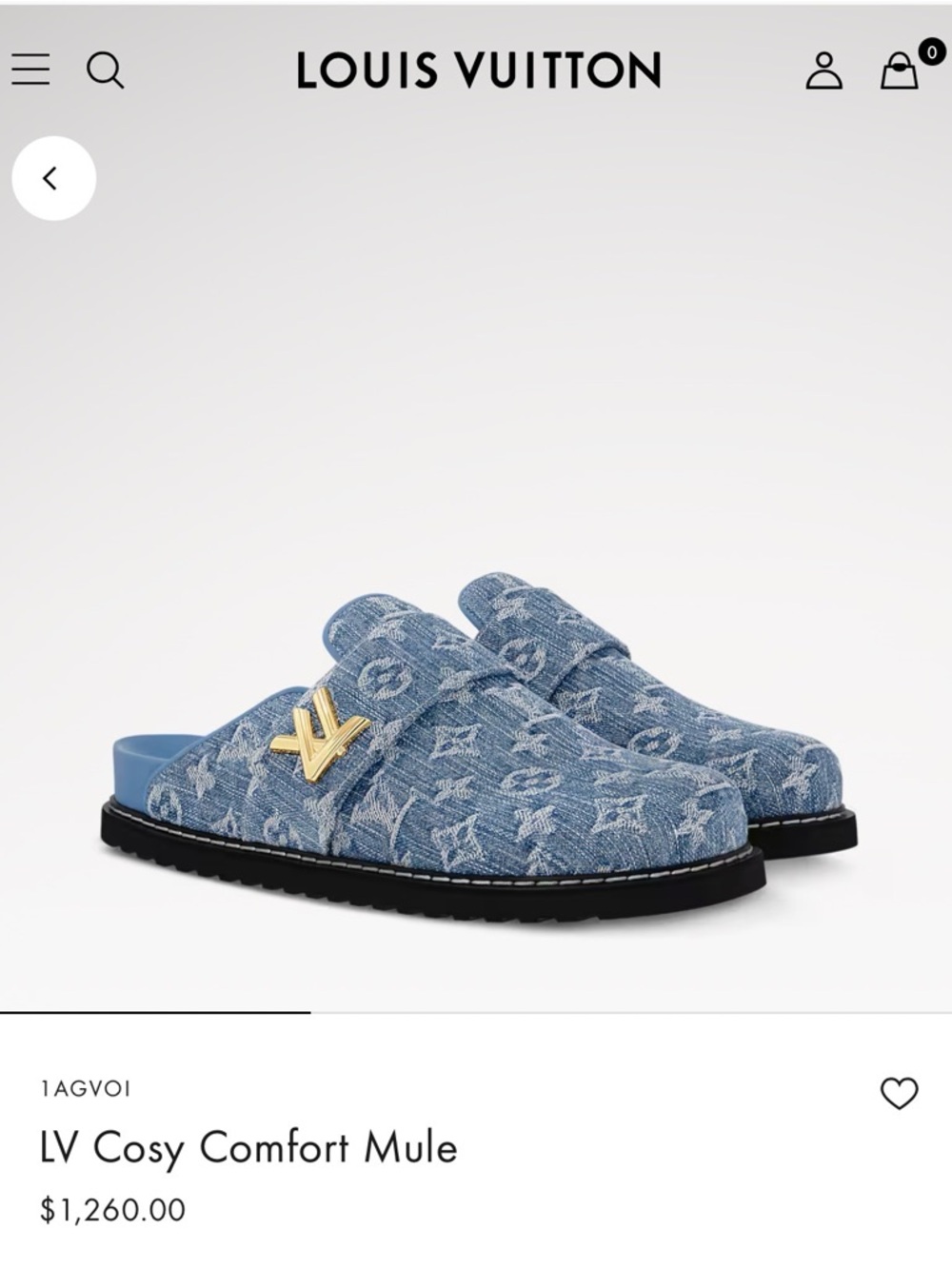 Louis Vuitton Denim Monogram Slip-On Mules with Gold LV Emblem - Picture 4 of 4